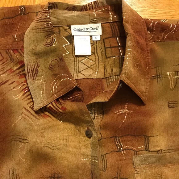 Coldwater Creek! Pretty gold and brown button down blouse. Perfect condition. - Picture 2 of 2